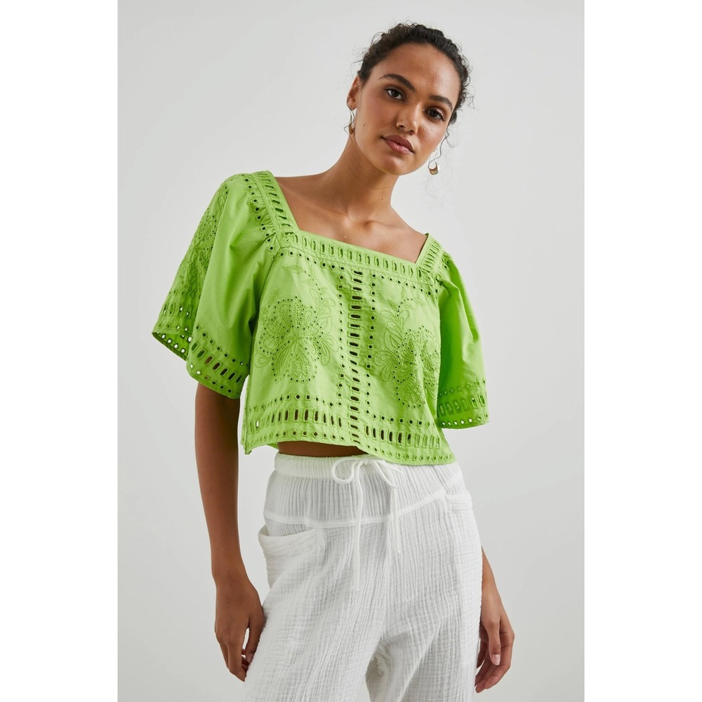 RAILS | Laine Top Women Medium Island Green Eyelet Embroidered Crop Blouse Boho